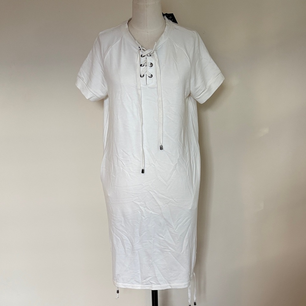 Gabby Isabella White Lace-Up Cover-Up Dress